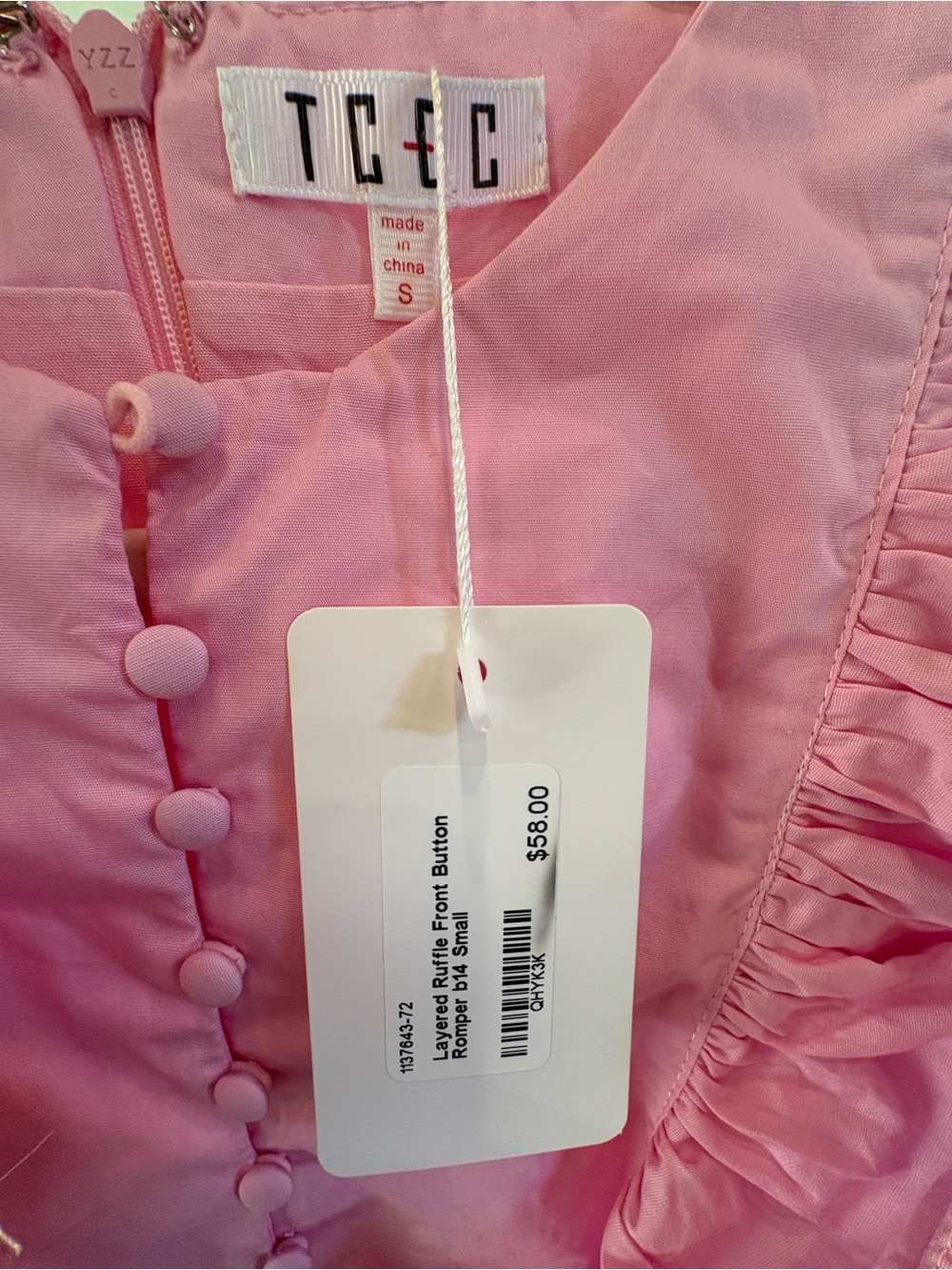 NWT TCEC Pink Ruffle Front Button Romper - Picture 3 of 3